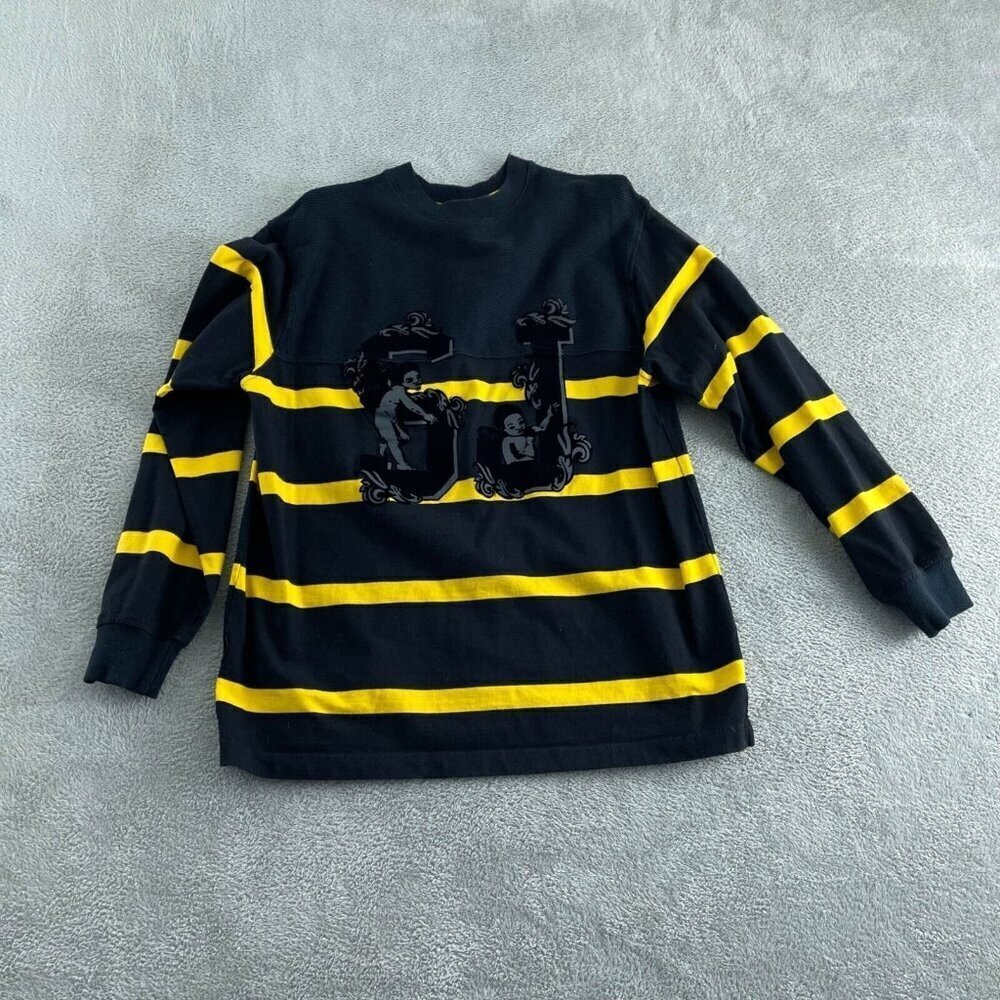 Sean John Mens Black & Yellow Striped Cotton Sweater L 3177